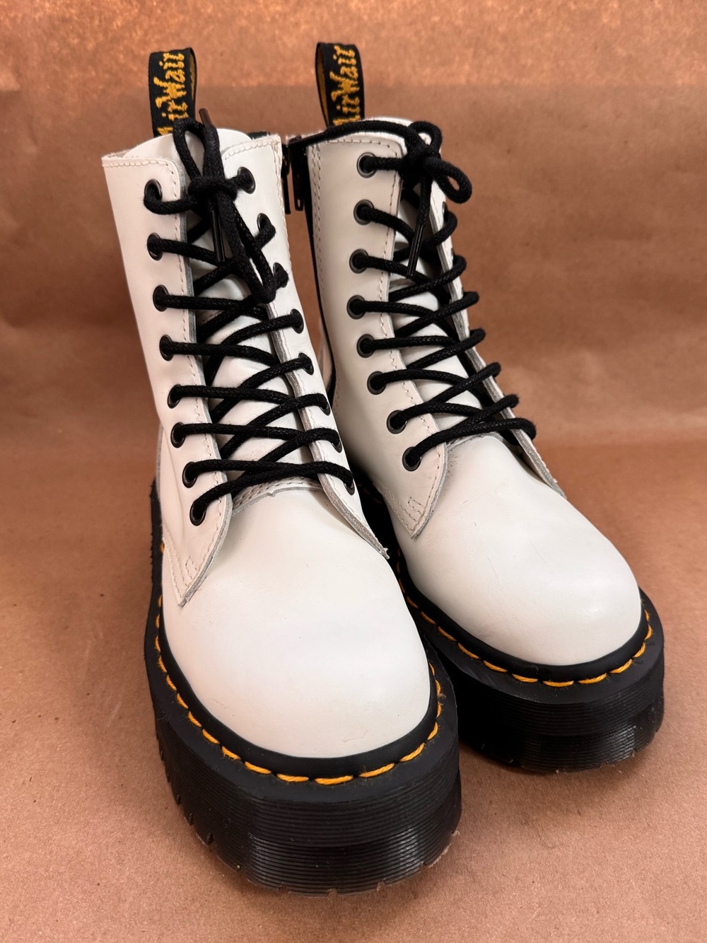 Dr Martens Jadon Polished Smooth White Leather Platform Boot. UK3/US M 4/US W 5